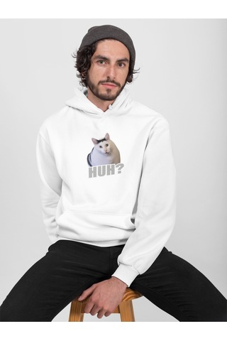 Nevermind Unisex Huh Cat Sweatshirt Beyaz