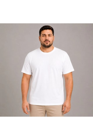 Barlashive Erkek Battal Big Size Basic Tişört Bisiklet Yaka Rahat Kalıp T-shirt - Beyaz Çok Renkli