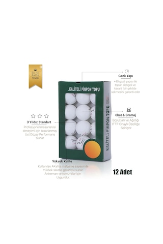 3 Yıldız Masa Tenisi Pinpon Topu +40 Gazlı Yapı Sekme Garantili Profesyonel Pingpong Top 12 Adet