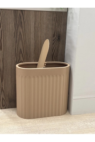 Storeşahin 3d Baskı Yivli Oval Çöp Kutusu Sallanır Kapaklı Banyo Tuvalet Mutfak Ofis Kovası 24x12x23 Cm Bej Shn0720