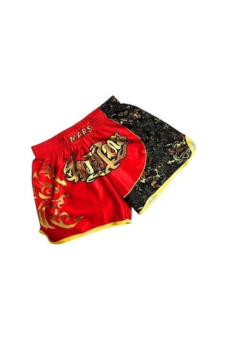 Kırmızı Unisex Muay Thai Şort Buz Ipek Baskılı Nakış Elastik Bel Boks Mücadele Kickboks Grappling Eğitim Egzersiz Spor Şort Kırmızı