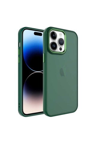 Apple Uyumlu iPhone 14 Pro Max Kılıf Buzlu Sert Pc Zore May Kapak Koyu Yeşil