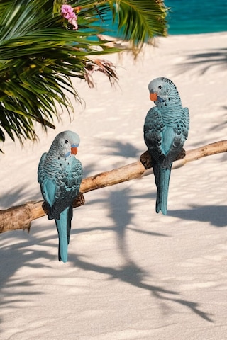 2 Adet Yeşil El Boyaması Muhabbet Kuşu Duvar Balkon Bahçe Süsü