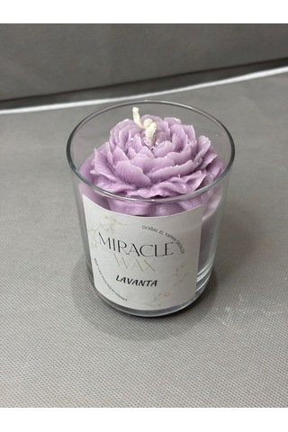 Lavanta Kokulu Soya Wax Mum - Şakayık Detaylı Dekoratif Açık Mor