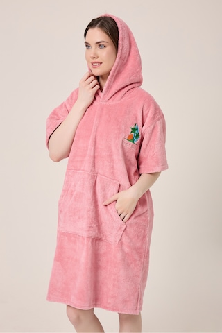 Palmiye Sörf Nakışlı Yetişkin Sörf Yazlık Panço Kapüşonlu Plaj Havlusu Gül Gül