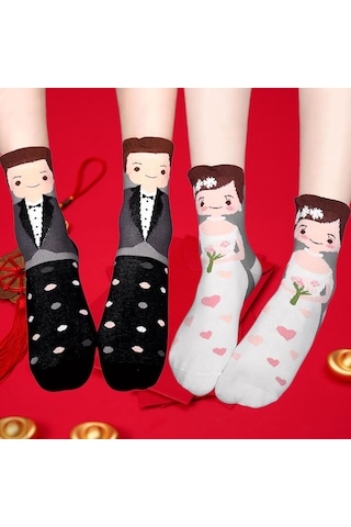Homyl 2 Çift Düğün Çorabı Nişan Hediyesi Rahat Çorap Seti Çok Renkli