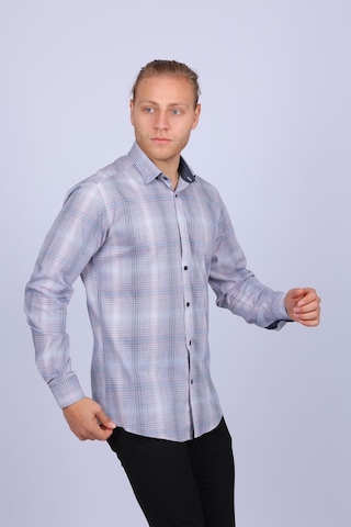 Tousus Slim Fit Ekose Likralı Gri Erkek Gömlek Slm-5032-tss