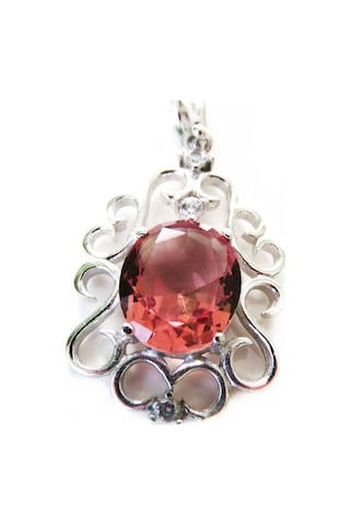 Gümüş Zultanit Oval Taşlı Desenli Kolye