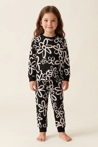 Zuzunga Kız Çocuk Siyah Beyaz Büyük Papatya Desenli Uzun Kollu Pijama Takımı