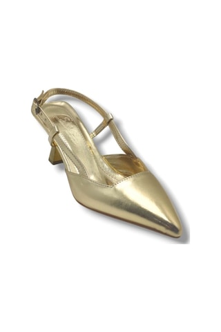 C-shoes Nb100-26 Parlak Metalik Deri İnce Kısa Topuklu Kadın Stiletto Altın