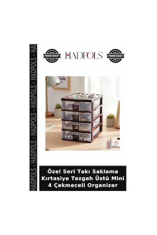 Özel Seri Takı Saklama Kırtasiye Tezgah Üstü Mini 4 Çekmeceli Organizer Şeffaf