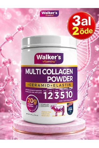 Walker's Vitamins %100 Saf Ve Doğal Ceramide, Elastin, Cranberry, İçeren Çift Hidrolize Kolajen - Collagen
