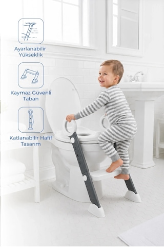 Babyjem Basamaklı Katlanır Klozet Adaptörü Antrasit