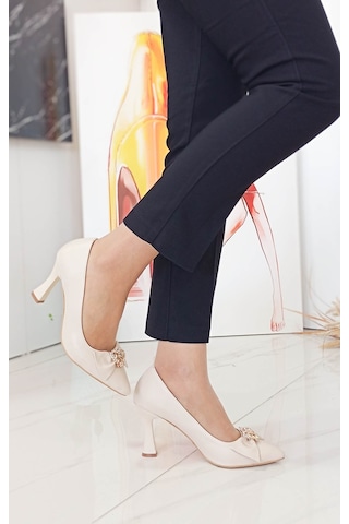 Bej Kadeh Yüksek Topuk Taş Desenli Kadın Stiletto 001