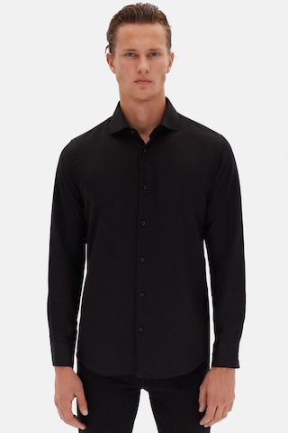 D'S Damat Slim Fit İtalyan Yaka Armürlü Uzun Kollu Kolay Ütülenebilir Nefes Alan Dört Mevsim Erkek Gömlek 2HF02ORT3185 Siyah