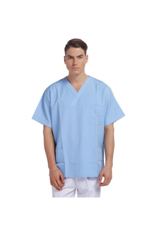 V Yaka Ceket Kısa Kol Açık Mavi