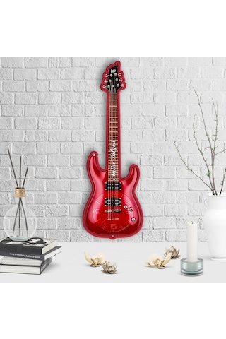 Kişiye Özel Dekoratif Gitar Tasarımlı Ahşap Duvar Saati - 4 Çok Renkli