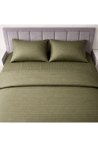 Tr Wova Home Olive Stripe Çift Kişilik Nevresim Takımı%90 Pamuk 83 Tel Saten Çizgili Lastikli Çarşaflı Yeşil Ne Genel