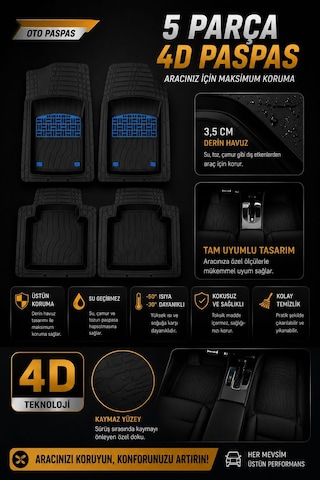 Volkswagen Passat4d Derin Havuzlu Paspas Seti Mavi Kesilebilir