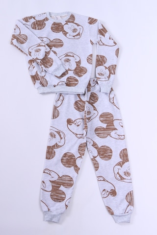 Hçm Erkek Çocuk Pijama Takımı Şardonlu Mickey Mouse Baskılı Ribanalı E27 Gri