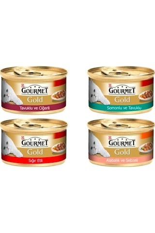 Gourmet Gold Parça Etli 4 Çeşit Karışık Konserve Yetişkin Kedi Maması 24 x 85 G