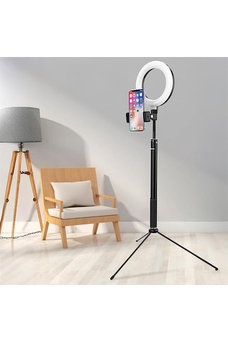 2in1 Tripod Standlı Youtube Tiktok Selfie Çekim Işıklı Telefon Tutucu - Makyaj Işığı Dlk3621n/93 Standart