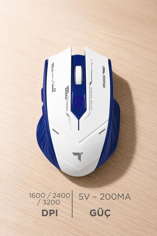 Bilgisayar Cihaz Masaüstü Mouse Çift Modlu Sessiz Kablosuz Oyuncu Fare Tm20 Beyaz Mavi