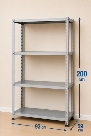 4 Katlı Çelik Raf Sistemi, Depo, Arşiv, Kiler, Dosya, Market, Çiçek, Ayakkabı Rafı 59x93x200 Cm 1,00 Mm Gri