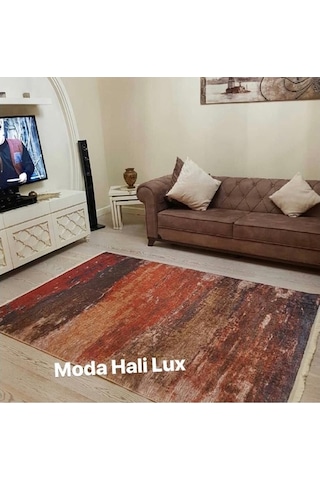 Kahve Kaymaz Taban Yıkanabilir Halı Dijital Baskı Kahverengi