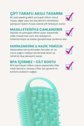 Çift Taraflı Silikon Vücut Ve Saç Bakım Fırçası