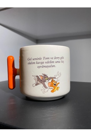 Tom & Jeryy Krem Rengi Eğlenceli Yazılı Esprili Tasarım T Kupa