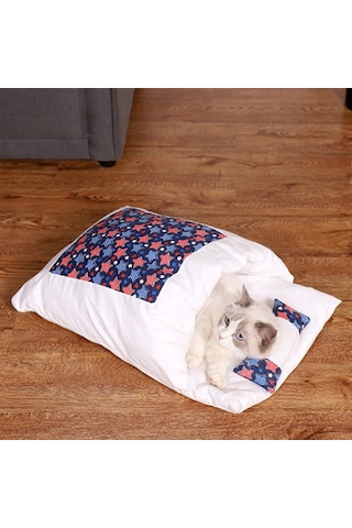 Kedi Yatağı, Çıkarılabilir Ve Yıkanabilir, Tüm Mevsimler İçin, Koyu Mavi Yıldız M 3-10 Kedi