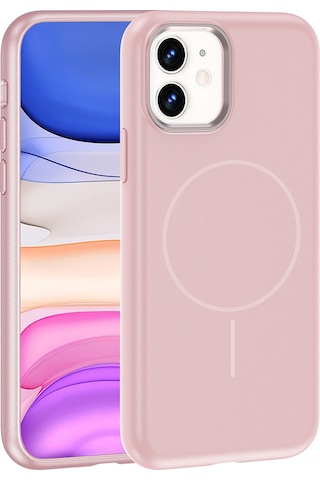 Apple Uyumlu iPhone 11 Kılıf M-safe Şarj Özellikli Metal Kamera Çerçeveli Zore Edi Silikon Kapak Rose Gold