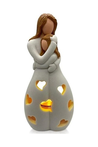 Anne Kızına Sarılma Şamdan Reçine Dekoratif Heykel Süsü