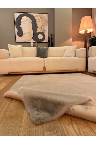 Ultra Soft Bej Yumuşak Dokulu Peluş Halı Dikdörtgen