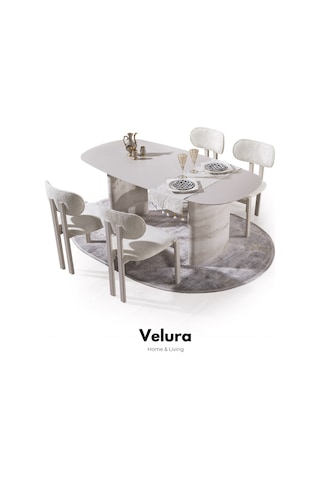 Moon Yemek Odası Takımı Yemek Masası + 4 Adet Sandalye Kırık Beyaz