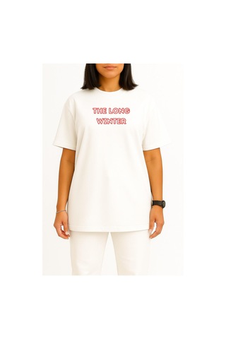 Bahriyeli Collection Oversize The Long Winter Yabancı Dizi Göğüs Baskılı Unisex T-shirt Beyaz