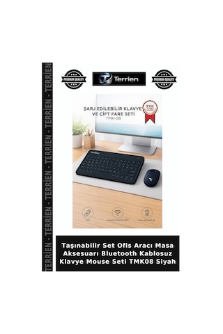 Taşınabilir Set Ofis Aracı Masa Aksesuarı Bluetooth Kablosuz Klavye Mouse Seti Tmk08 Siyah Diğer