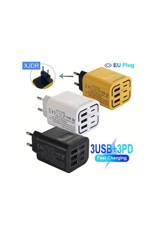 Xuweiwei Xjdr 50w Hızlı Şarj Duvar Şarj Cihazı Sarı Gösterge Işıklı 6 Portlu Şarj Adaptörü Sarı