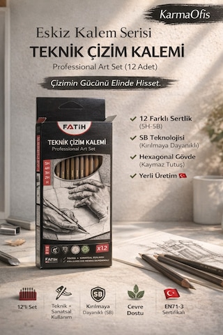 Teknik Çizim Kalemi Seti 12 Li 5h-5b Profesyonel Eskiz & Gölgelendirme Kalemleri