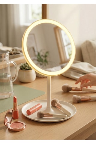 Ledli Yuvarlak Ayna Işıklı Mini Makyaj Aynası 3 Farklı Işık Modu 18 Cm Çok Renkli