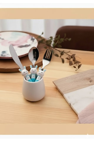 Mini Rabbit Çocuk Çatal Kaşık Bıçak Takımı 3 Parça Gümüş