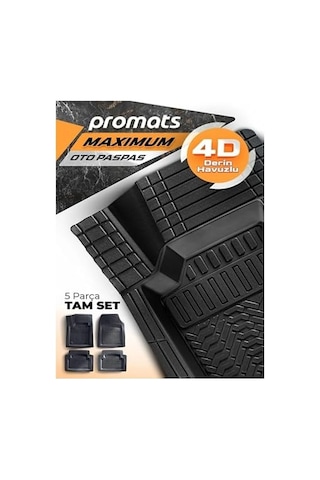 Promats Opel Astra H Hatchback 2004 Sonrası İle Uyumlu Maximum 4d Siyah Oto Paspası Seti, 5 Parça