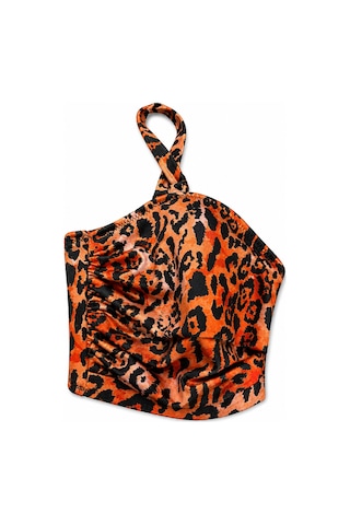 Büyük Beden Straplez Ayarlanabilir İnce Askılı Desenli Kadın Bikini Üst Leopar