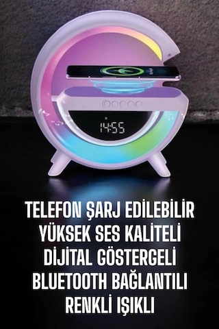 Bluetooth Hoparlör 15w Kablosuz Hızlı Şarj Led Gece Lambası