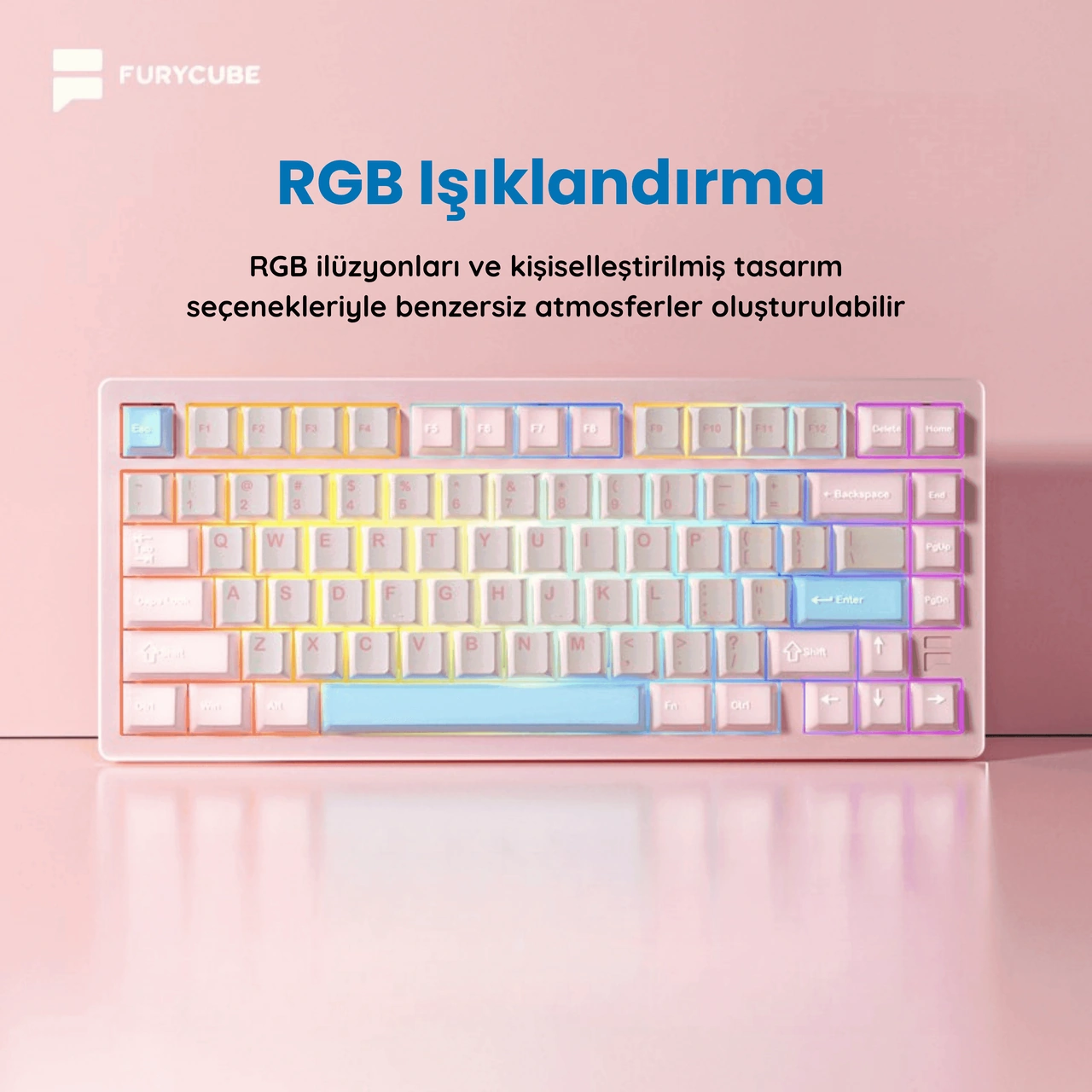 Furycube F75 Pro Alüminyum Mekanik Klavye - Rgb, Hotswap, Kablosuz, Mac/windows Uyumlu, Pembe