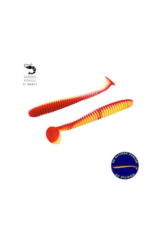 Silikon Kurt Yem - 4,2g 105mm - Turna/levrek Silikonu - 1 Adet - Kırmızı/sarı - Karides Kokulu