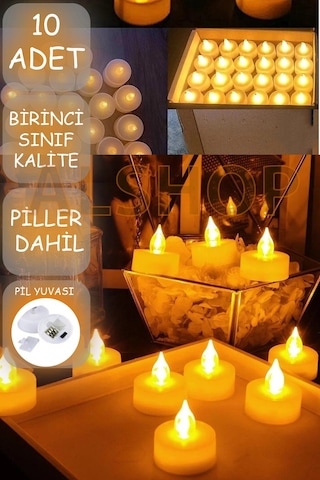 Alshop Ledli Mum Model Işıklı Tealight Pilli 10 Adet