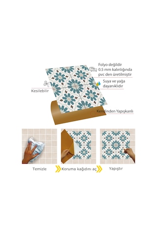 Tink Kendinden Yapışkanlı Yeşilçiçek Bahçesi Desenli Pvc Karo 30x30 Cm