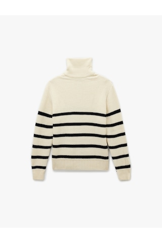 Koton Yarım Fermuarlı Çizgili Kışlık Triko Kazak Lacivert Çizgili 5wam70046ht Lacivert